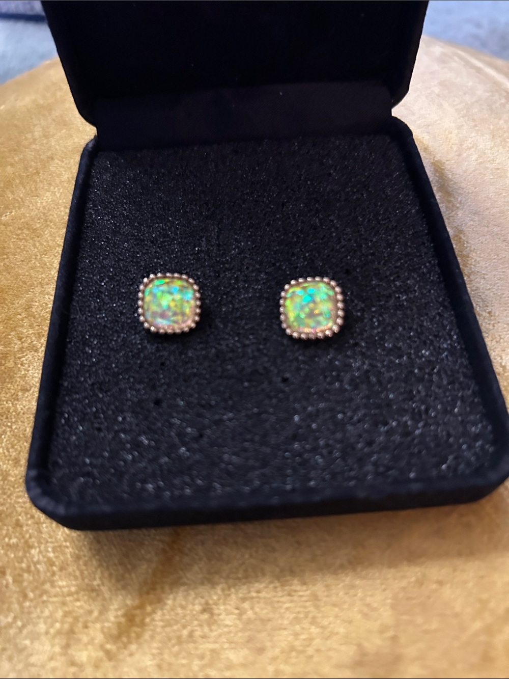 Green Opal Halo Stud Earrings for Women